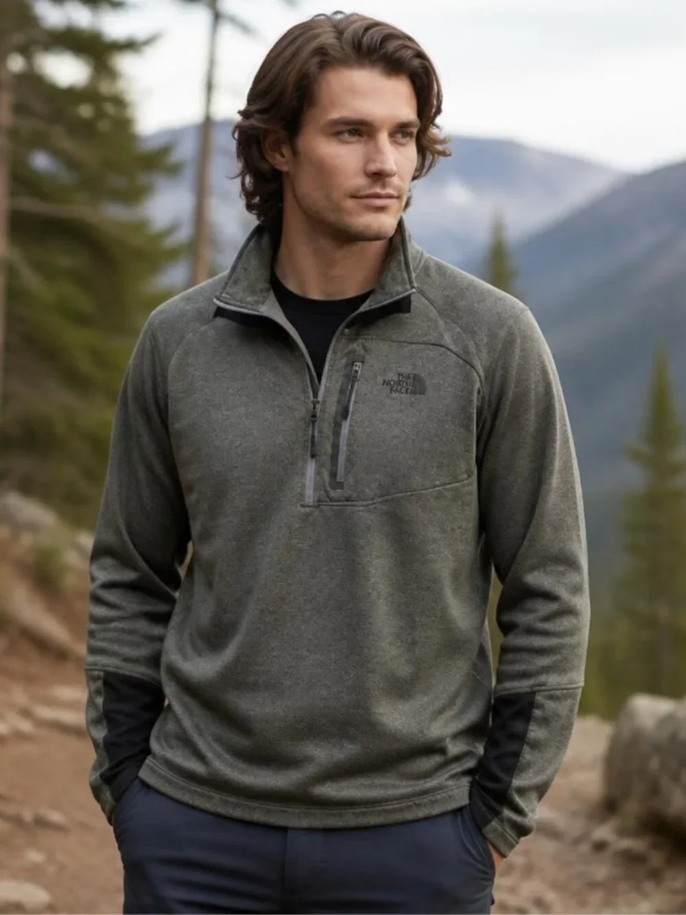 The North Face Canyonlands Half Zip Fleece Pullover Men's Heather Grey Black Che